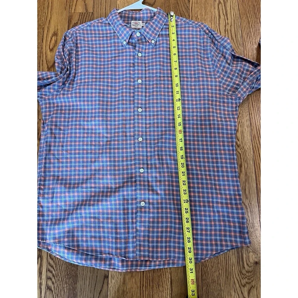 Faherty Mens Reddish Blue Gray Plaid Button Up Long Sleeve Cotton Shirt XL - Picture 14 of 15